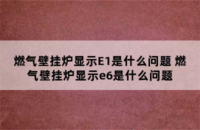 燃气壁挂炉显示E1是什么问题 燃气壁挂炉显示e6是什么问题